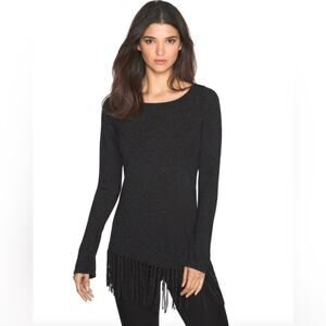 WHBM Black Shimmer Fringe Hem Sweater Size Small